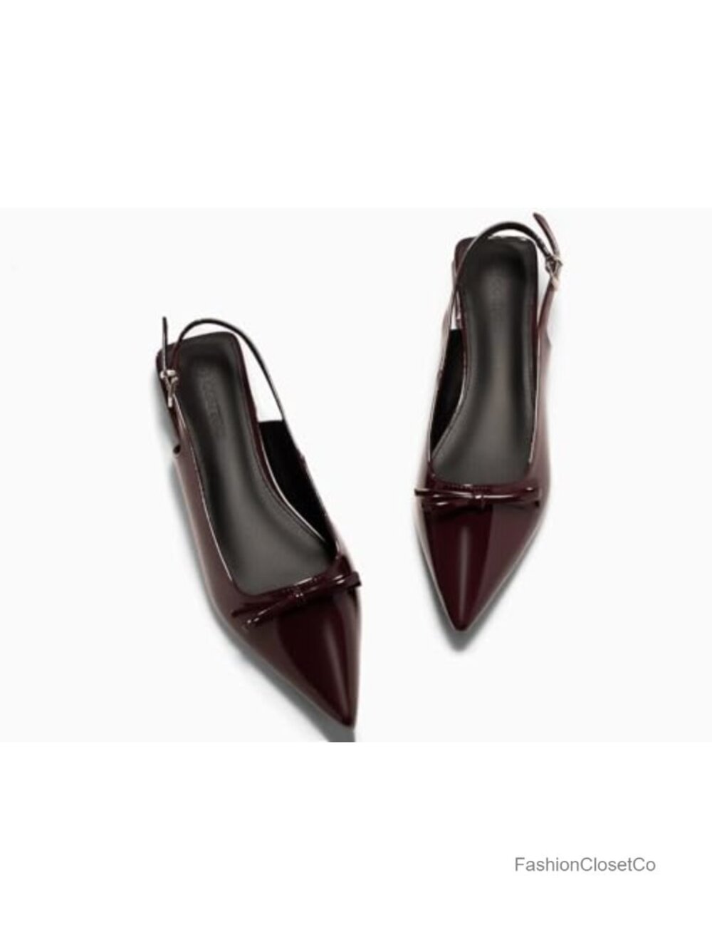 Women's Slingback Flats Pointed Toe Bow Low Heel Ballet Work Shoes Faux Leather - Picture 3 of 5